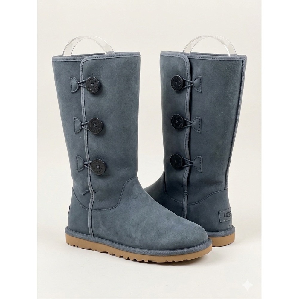 UGG Boots Womens 5 Blue Bailey Button Triplet Tall Suede